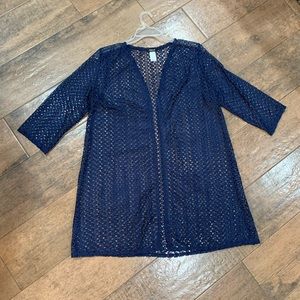 XL ONYX APPAREL BLUE SEE-THROUGH CARDIGAN.